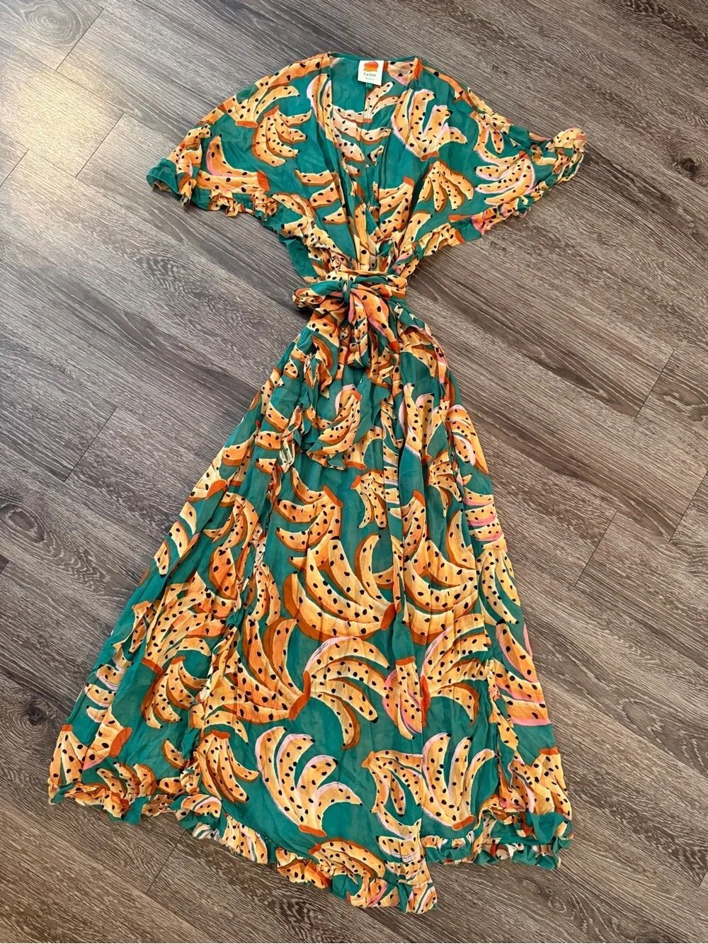FARM RIO Raining Bananas Maxi Wrap Dress